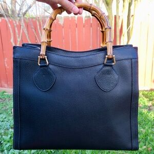 🔥 Vintage Gucci Diana Bamboo Top Handle Bag Black Leather | Classic 90s Gucci